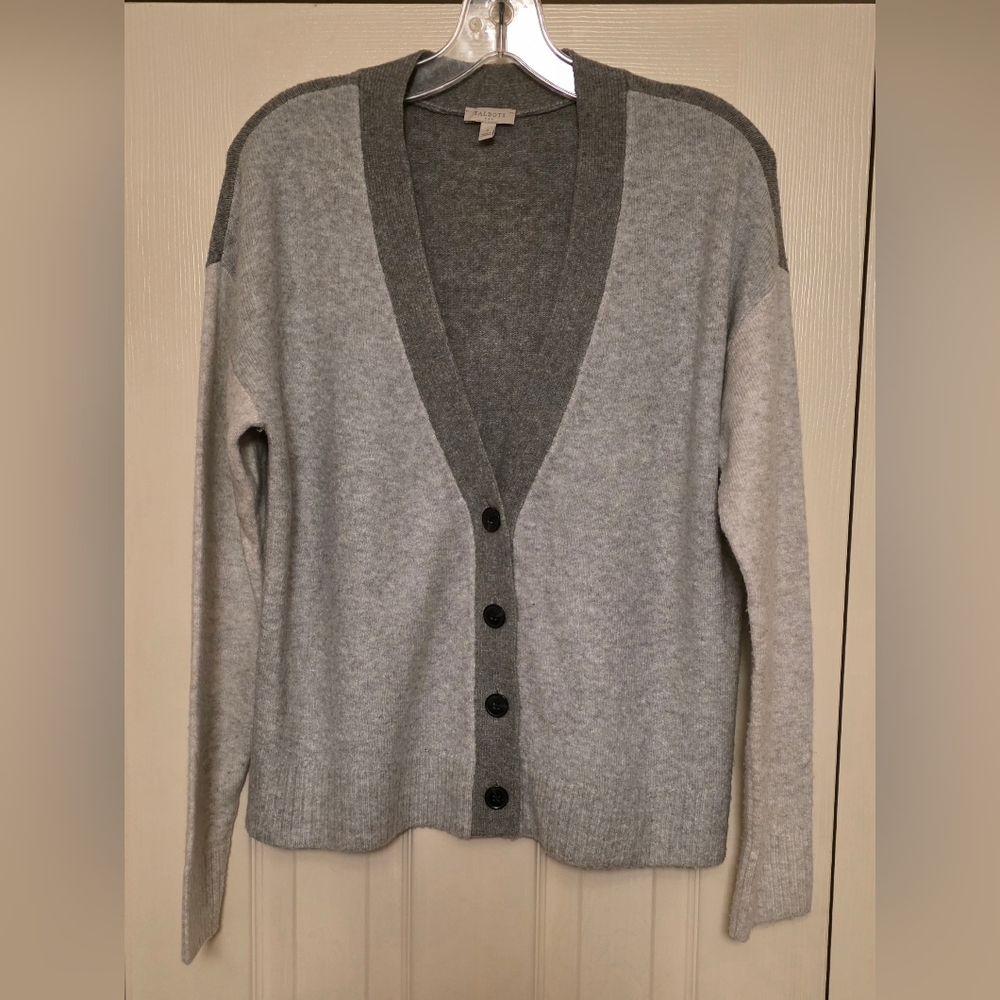 Talbots Gray Colorblock V‑Neck Cardigan Sweater – Size S – Like New